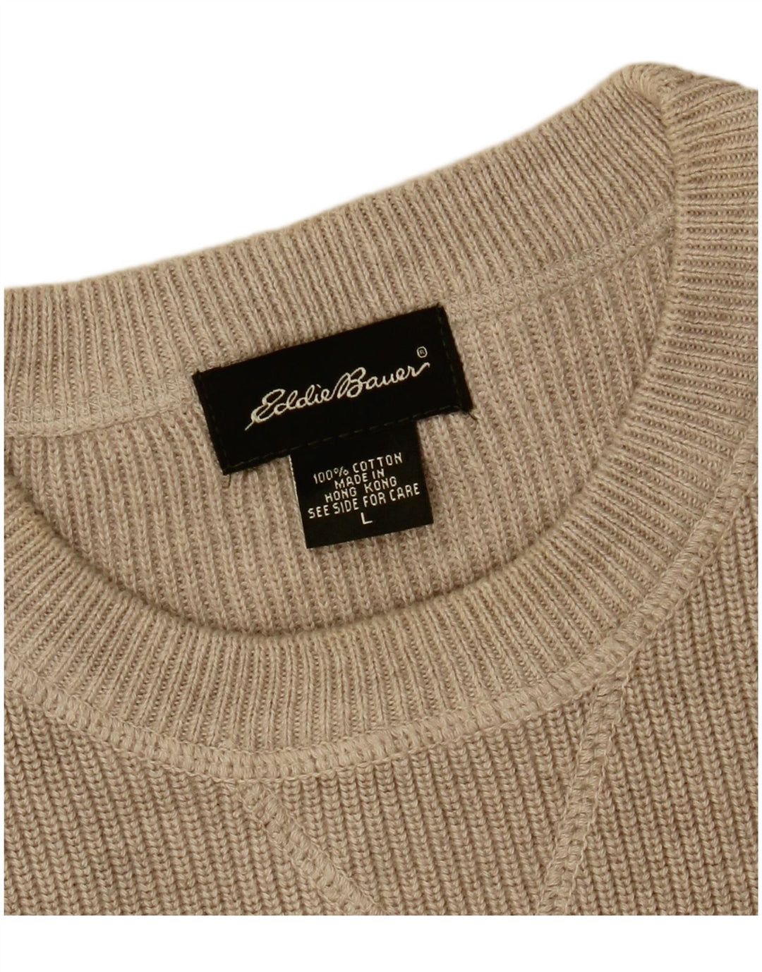 Eddie Bauer Mens Crew Neck Jumper Sweater Large Beige Cotton