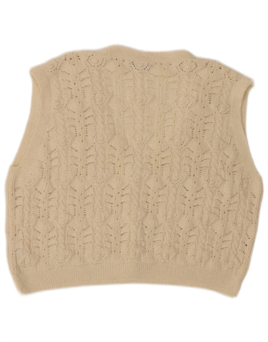 ZARA Womens Crop Sleeveless Cardigan Sweater UK 14 Medium Beige Polyester