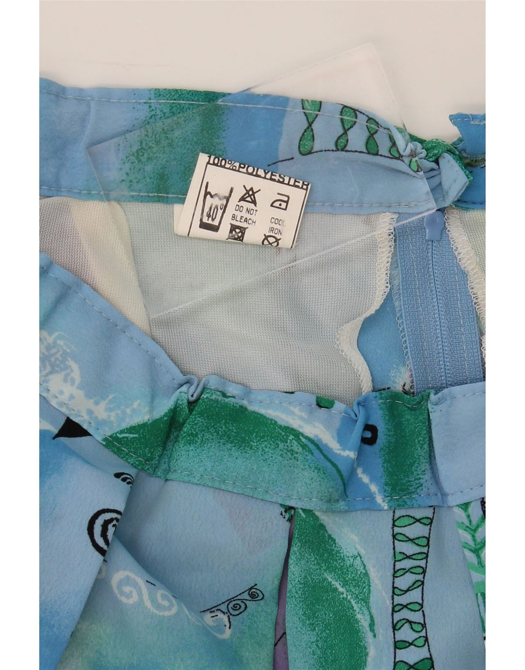 CLOVER Womens Pleated A-Line Skirt UK 14 Medium W28  Blue Geometric Vintage Clover and Second-Hand Clover from Messina Hembry 
