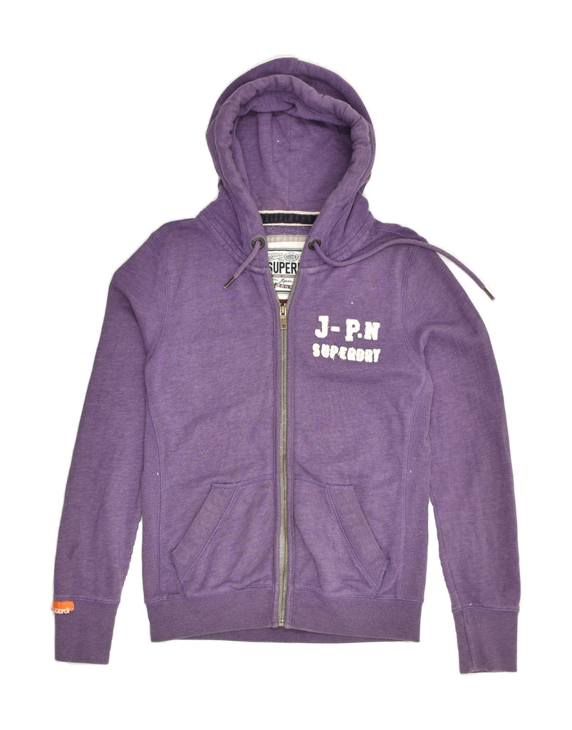 SUPERDRY Womens Graphic Zip Hoodie Sweater UK 12 Medium Purple Cotton | Vintage Superdry | Thrift | Second-Hand Superdry | Used Clothing | Messina Hembry 