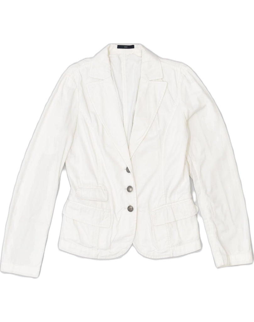 SASCH Womens 3 Button Blazer Jacket UK 8 Small White Cotton | Vintage Sasch | Thrift | Second-Hand Sasch | Used Clothing | Messina Hembry 