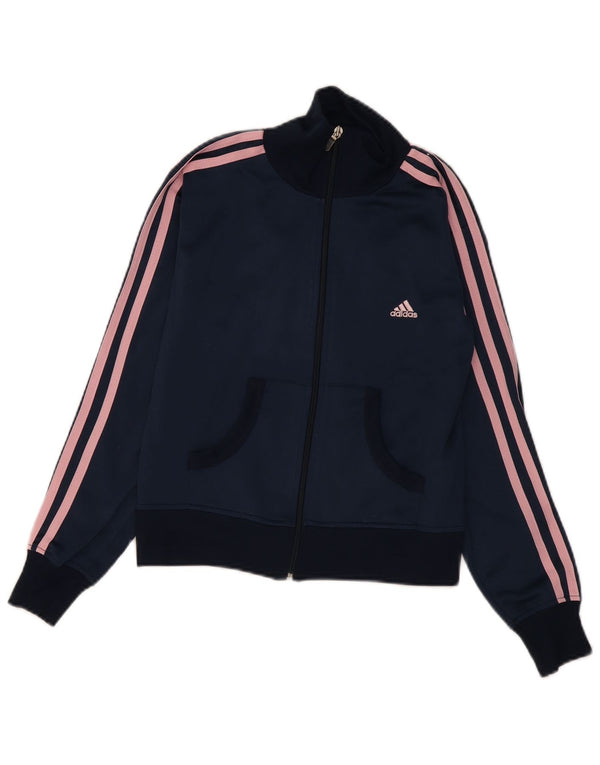 Adidas Womens Crop Tracksuit Top Jacket UK 14 Medium Navy Blue Polyester