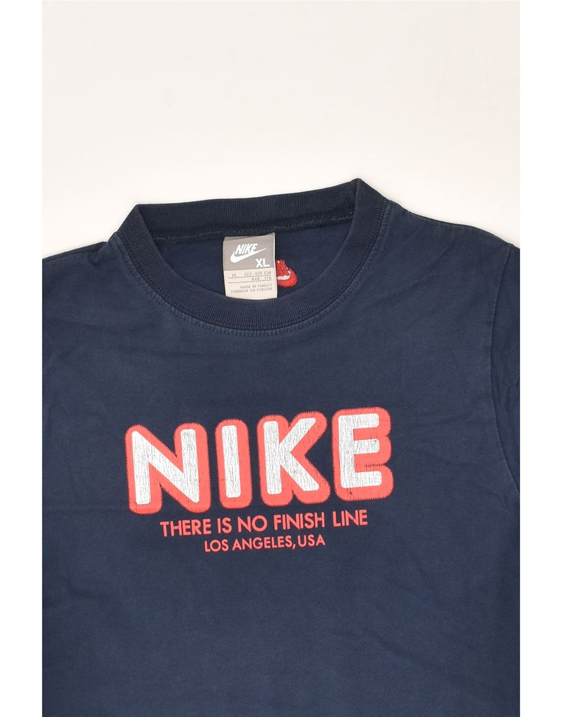 NIKE Boys Graphic T-Shirt Top 7-8 Years XL Navy Blue Cotton | Vintage Nike | Thrift | Second-Hand Nike | Used Clothing | Messina Hembry 