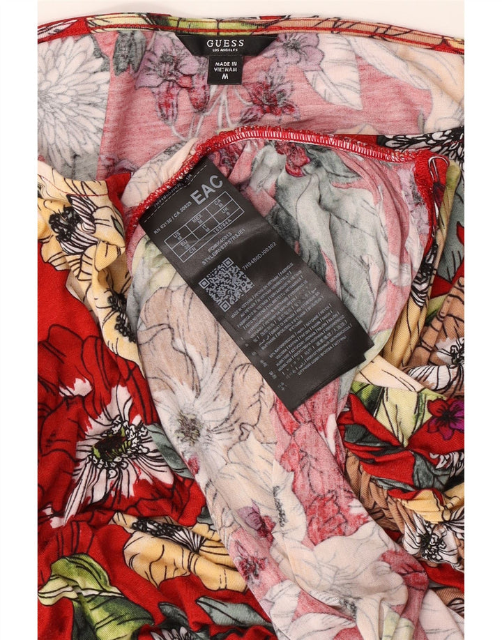 Guess Womens Oversized Long Sleeve Blouse Top UK 8 Small Red Floral Rayon