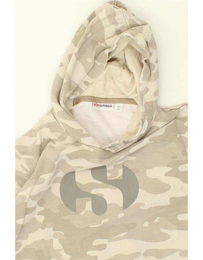 SUPERGA Boys Graphic Hoodie Jumper 13-14 Years XL Grey Camouflage Cotton | Vintage Superga | Thrift | Second-Hand Superga | Used Clothing | Messina Hembry 