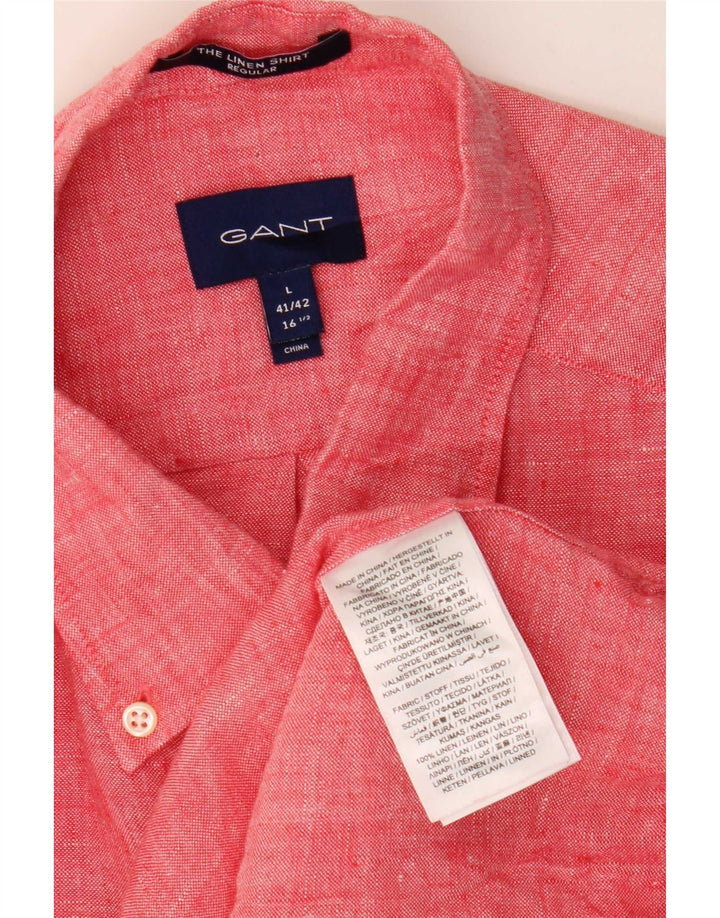 Gant Mens Regular Fit Shirt Size 41/42 16 1/2 Large Red Linen