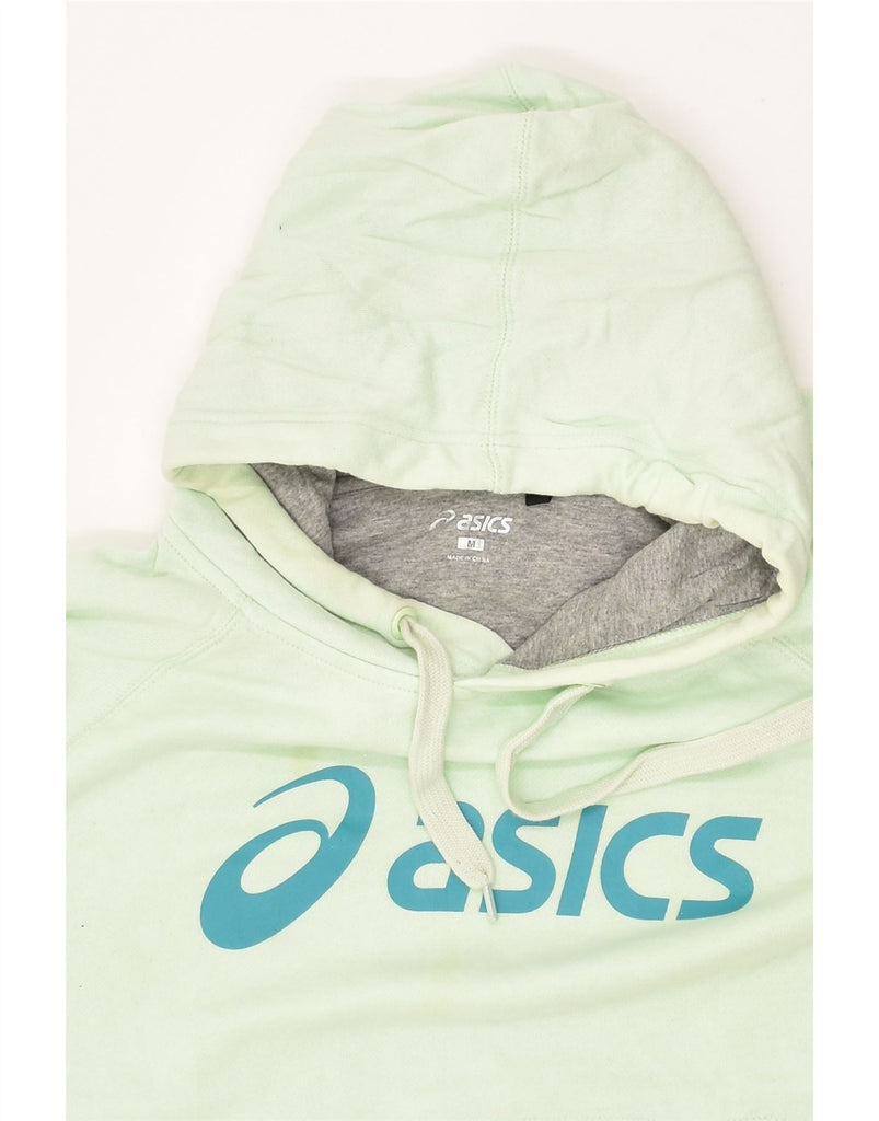 ASICS Womens Graphic Hoodie Jumper UK 14 Medium Green Cotton | Vintage Asics | Thrift | Second-Hand Asics | Used Clothing | Messina Hembry 