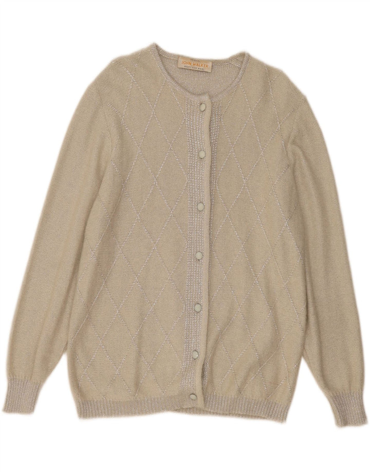 John Walker Womens Cardigan Sweater UK 18 XL Grey Argyle/Diamond Wool