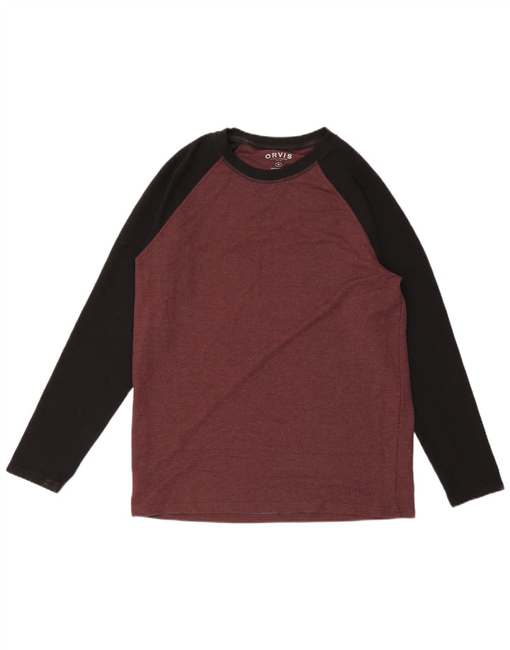 ORVIS Mens Top Long Sleeve Medium Burgundy Colourblock Viscose