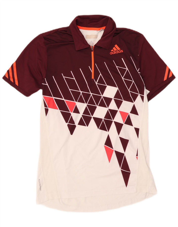 Adidas Mens Climacool Polo Shirt Small Burgundy Colourblock