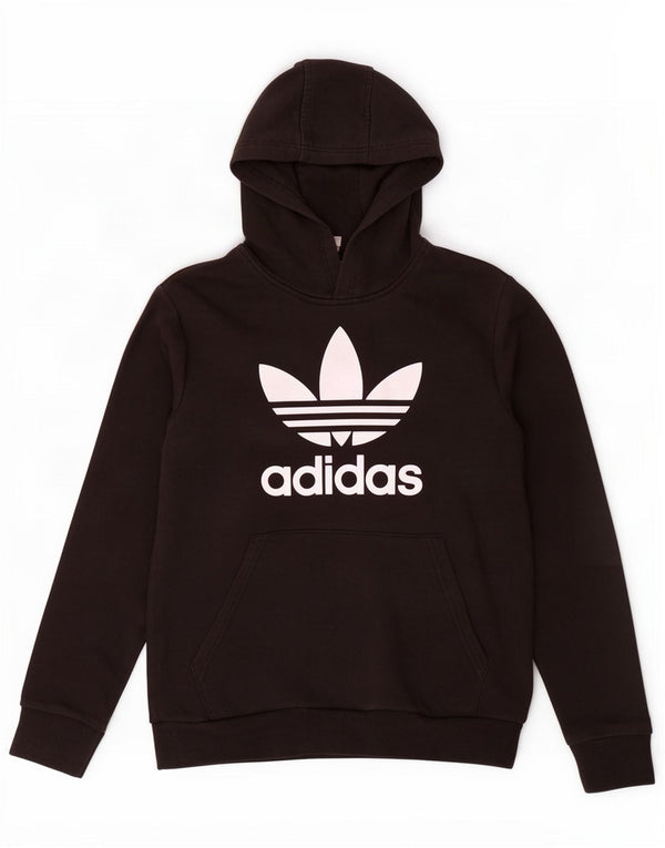 Adidas Boys Graphic Hoodie Jumper 13-14 Years Black Cotton