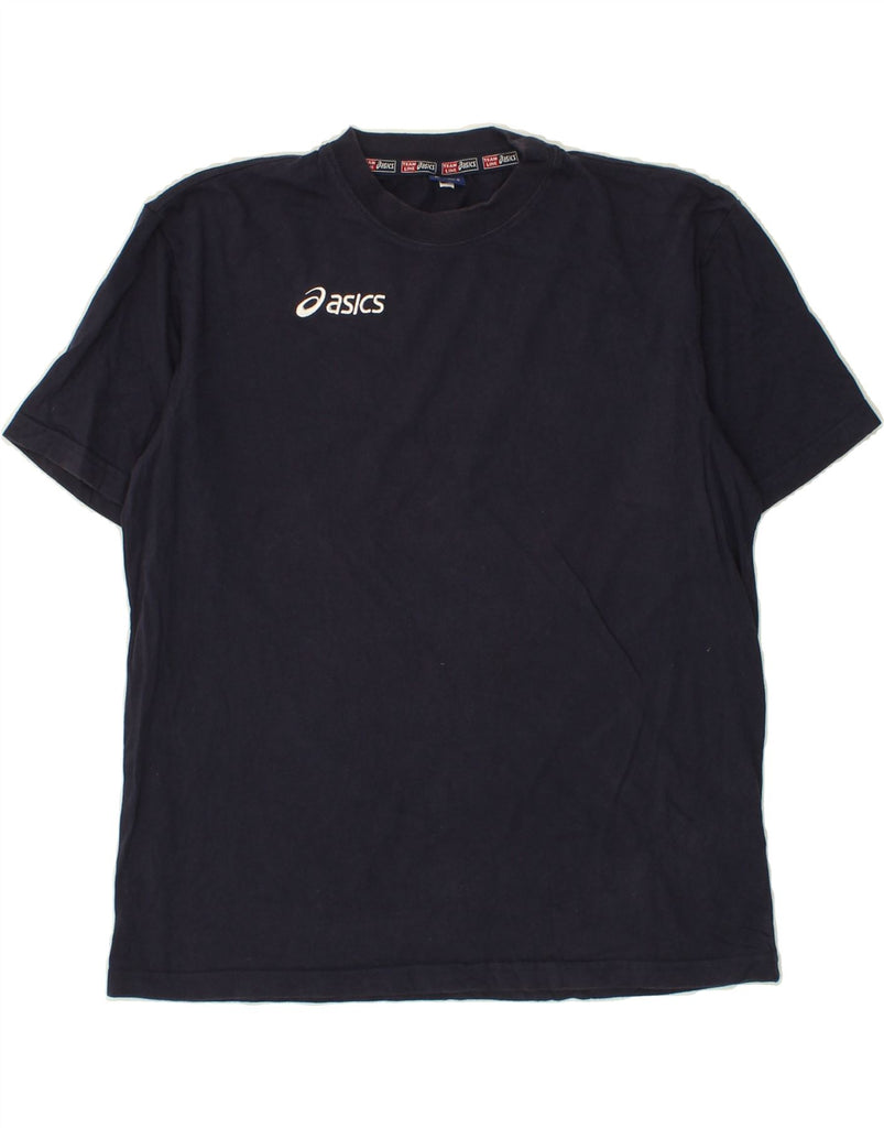 ASICS Mens Graphic T-Shirt Top Large Navy Blue Cotton Vintage Asics and Second-Hand Asics from Messina Hembry 