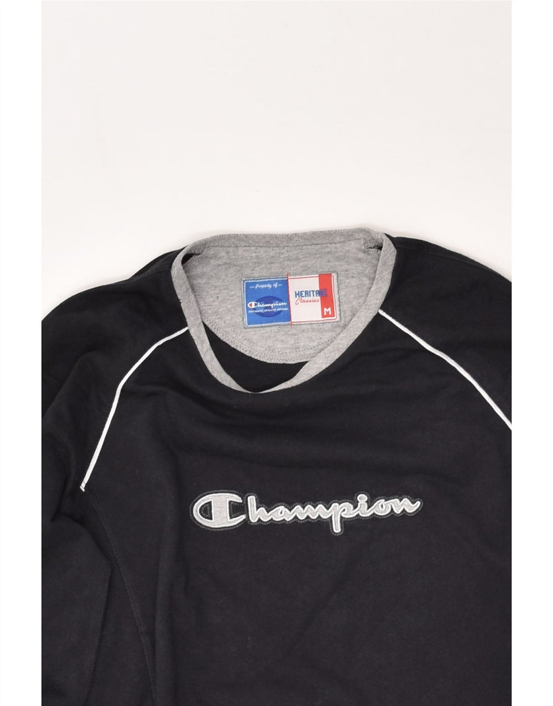 CHAMPION Womens Graphic Top Long Sleeve UK 12 Medium Black Cotton | Vintage Champion | Thrift | Second-Hand Champion | Used Clothing | Messina Hembry 