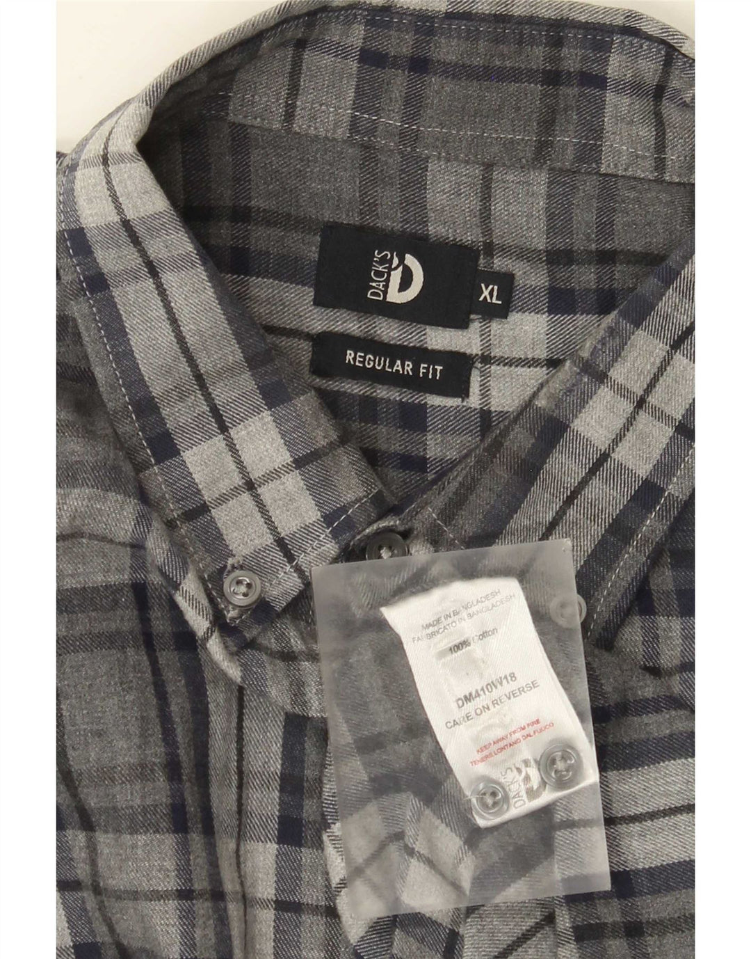 Dack's Mens Regular Fit Flannel Shirt XL Grey Check Cotton