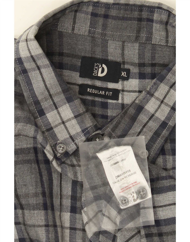 Dack's Mens Regular Fit Flannel Shirt XL Grey Check Cotton