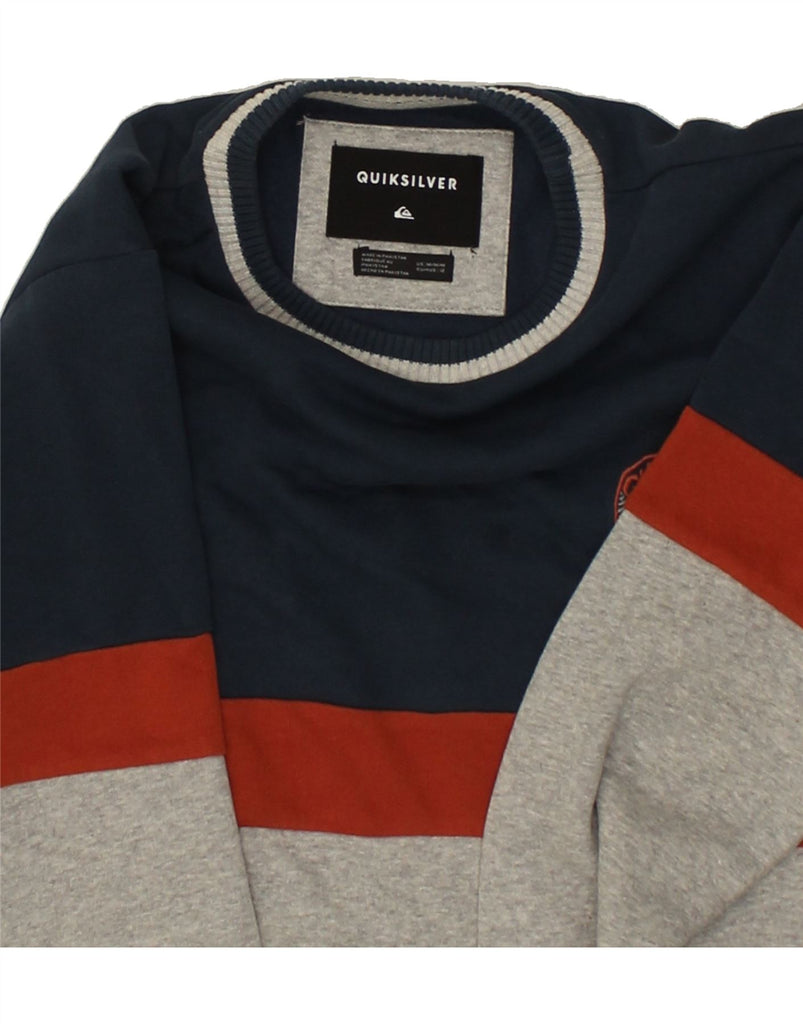 QUIKSILVER Boys Crew Neck Jumper Sweater 11-12 Years Navy Blue Colourblock | Vintage Quiksilver | Thrift | Second-Hand Quiksilver | Used Clothing | Messina Hembry 