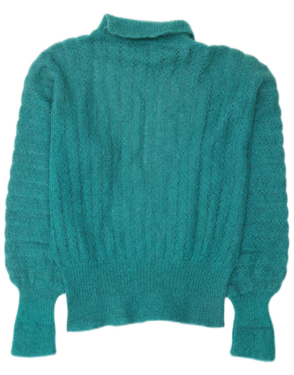 Vintage Womens Roll Neck Jumper Sweater UK 14 Medium Turquoise