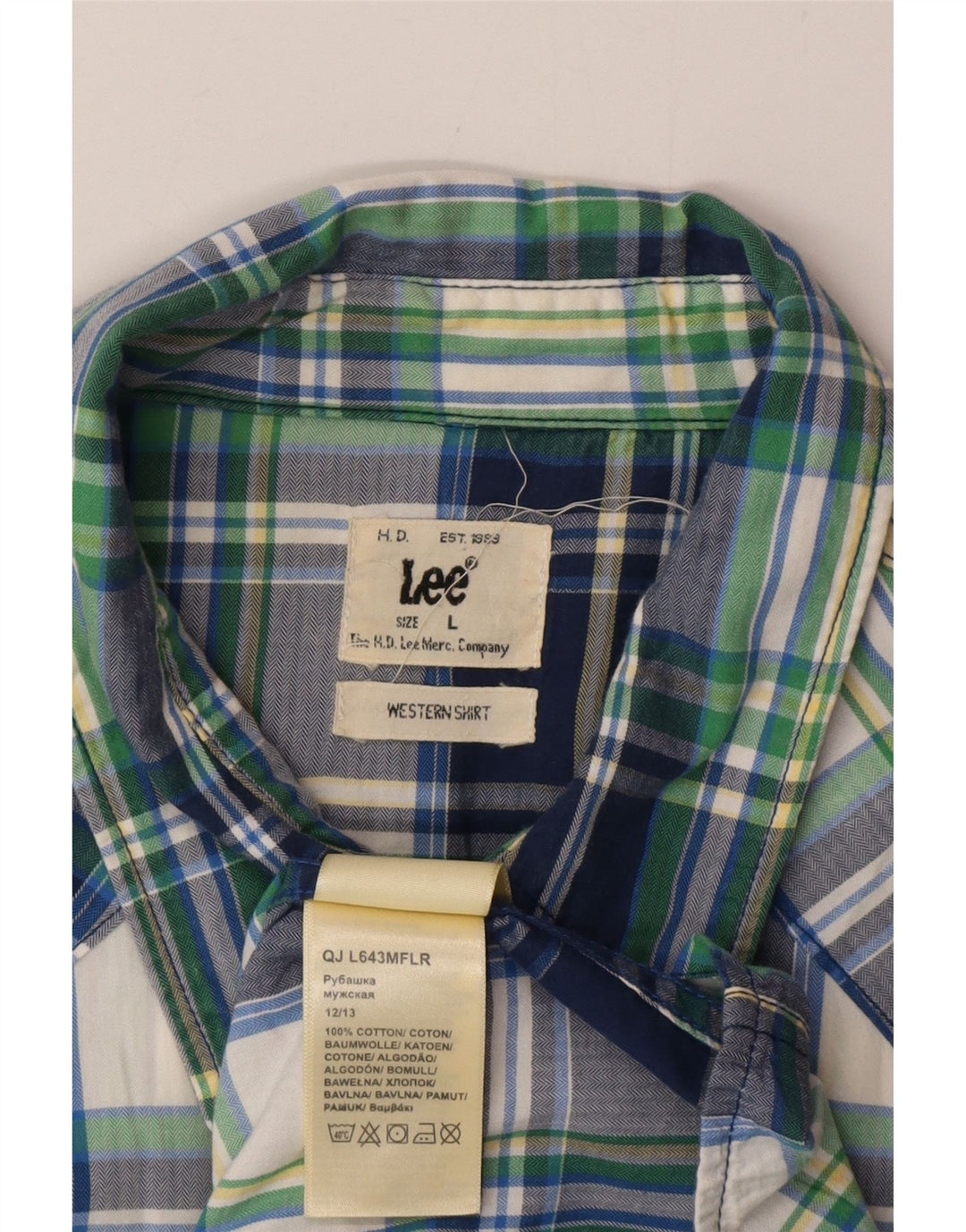 Lee Mens Shirt Large Navy Blue Check Cotton