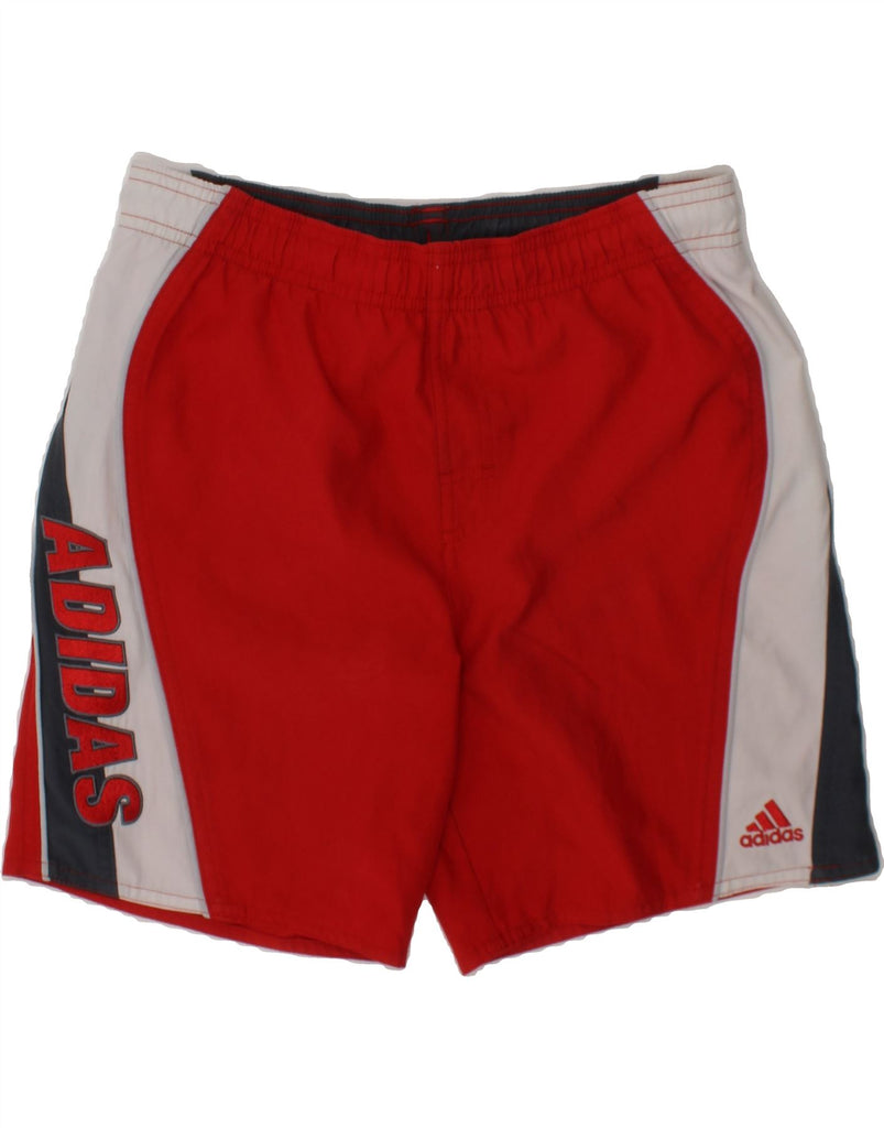 ADIDAS Boys Graphic Sport Shorts 9-10 Years  Red Colourblock Polyester Vintage Adidas and Second-Hand Adidas from Messina Hembry 