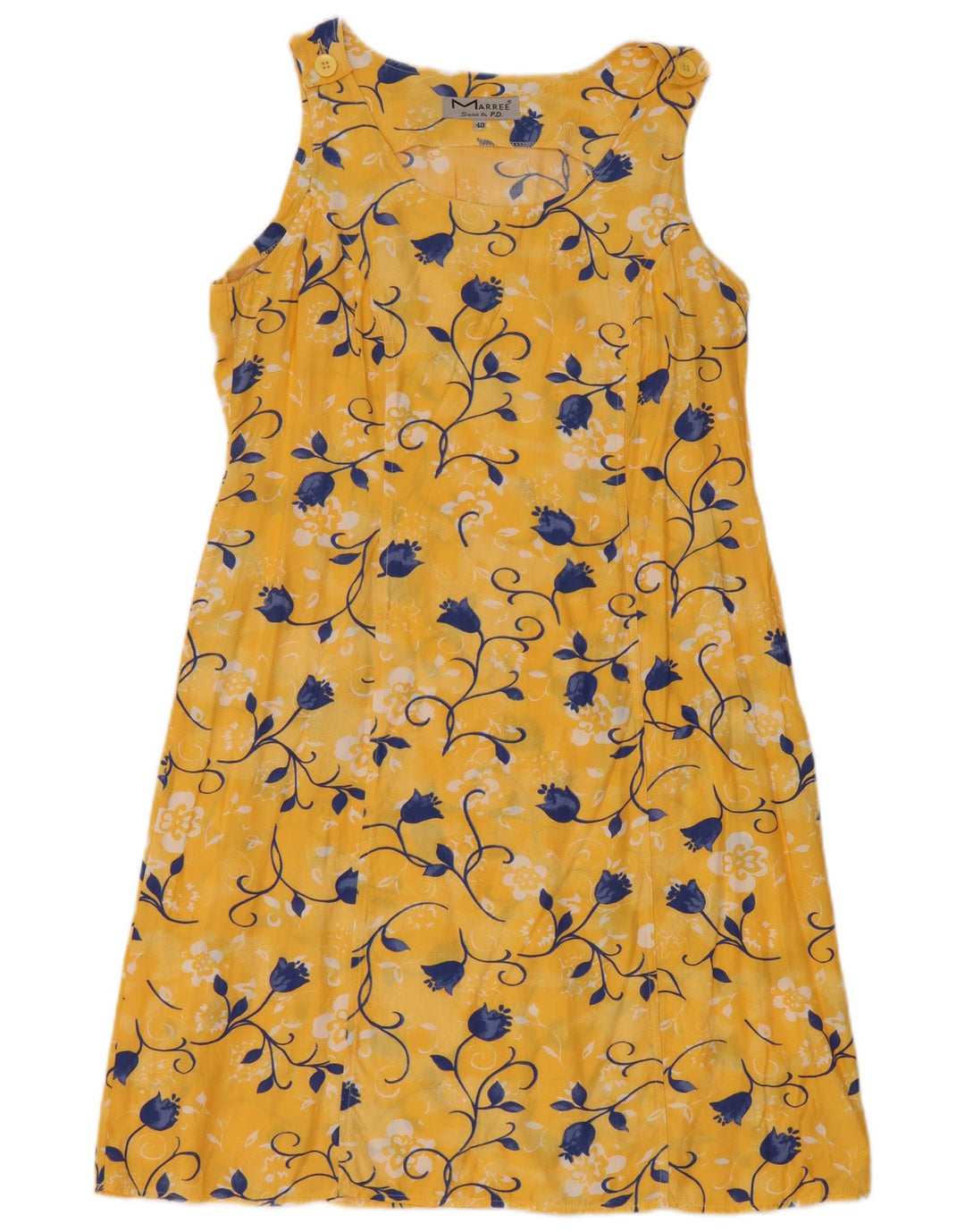 Vintage Womens Sleeveless Basic Dress EU 40 Medium Yellow Floral