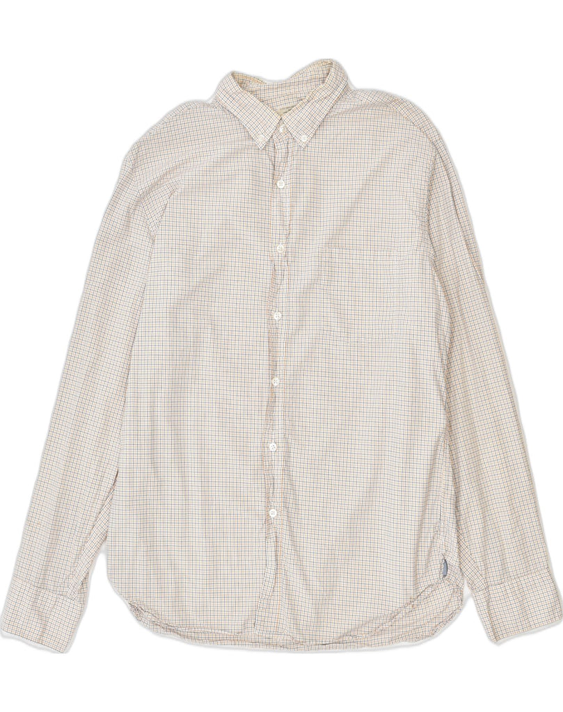 J. CREW Mens Slim Shirt Size 16 16 1/2 XL Beige Check Cotton | Vintage | Thrift | Second-Hand | Used Clothing | Messina Hembry 