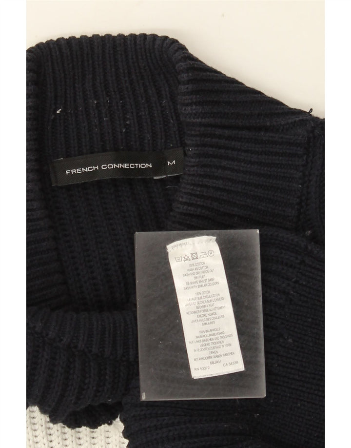 French Connection Mens Turtle Neck Jumper Sweater Medium Navy Blue Striped