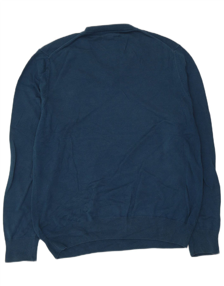 Marks & Spencer Mens V-Neck Jumper Sweater Large Blue Cotton