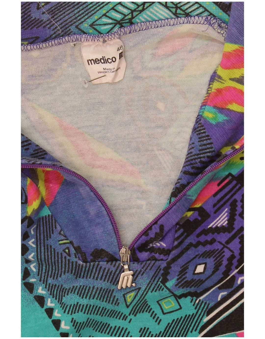 Medico Mens Zip Neck Graphic Top Long Sleeve EU 48 Medium Purple Geometric