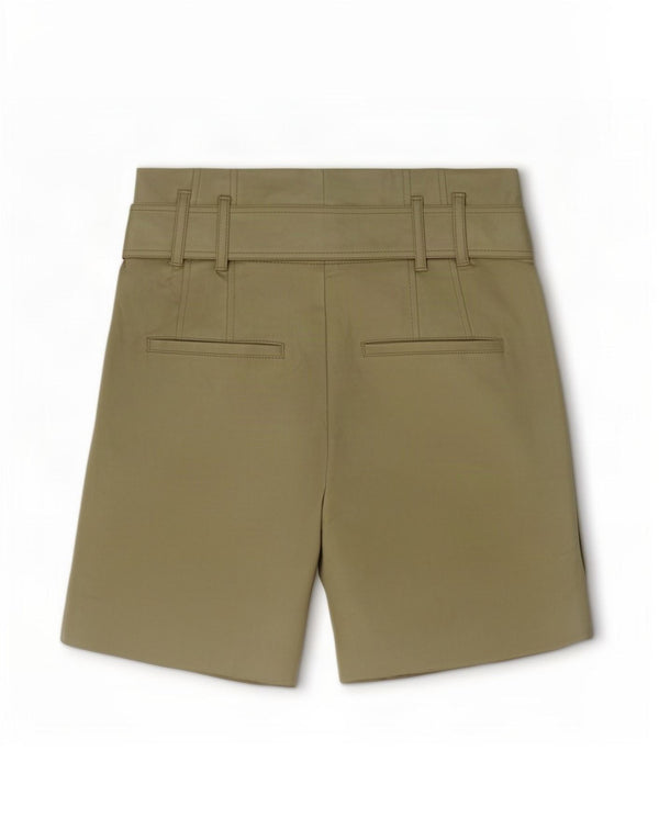 Zara Womens High Waist Faux Leather Shorts XS W24 Khaki Polyester