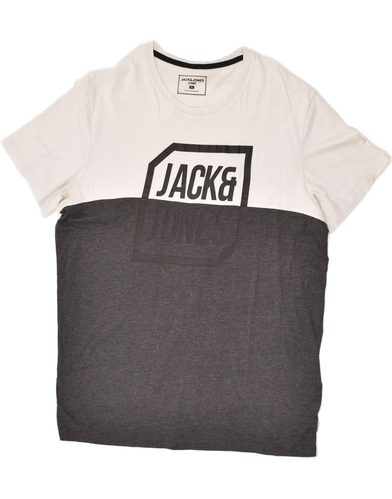 JACK & JONES Mens Core Graphic T-Shirt Top XL White Colourblock Cotton | Vintage Jack & Jones | Thrift | Second-Hand Jack & Jones | Used Clothing | Messina Hembry 