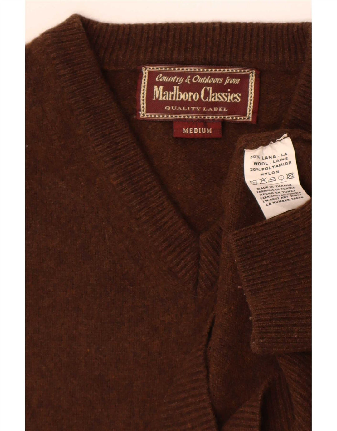 Marlboro Classics Mens V-Neck Jumper Sweater Medium Brown Wool