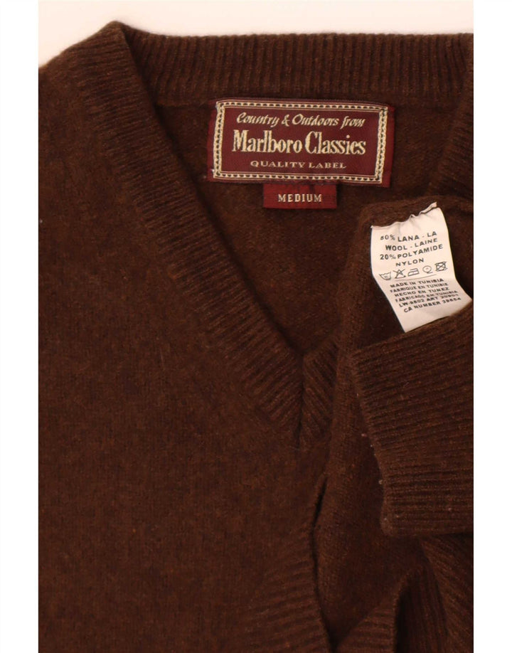 Marlboro Classics Mens V-Neck Jumper Sweater Medium Brown Wool