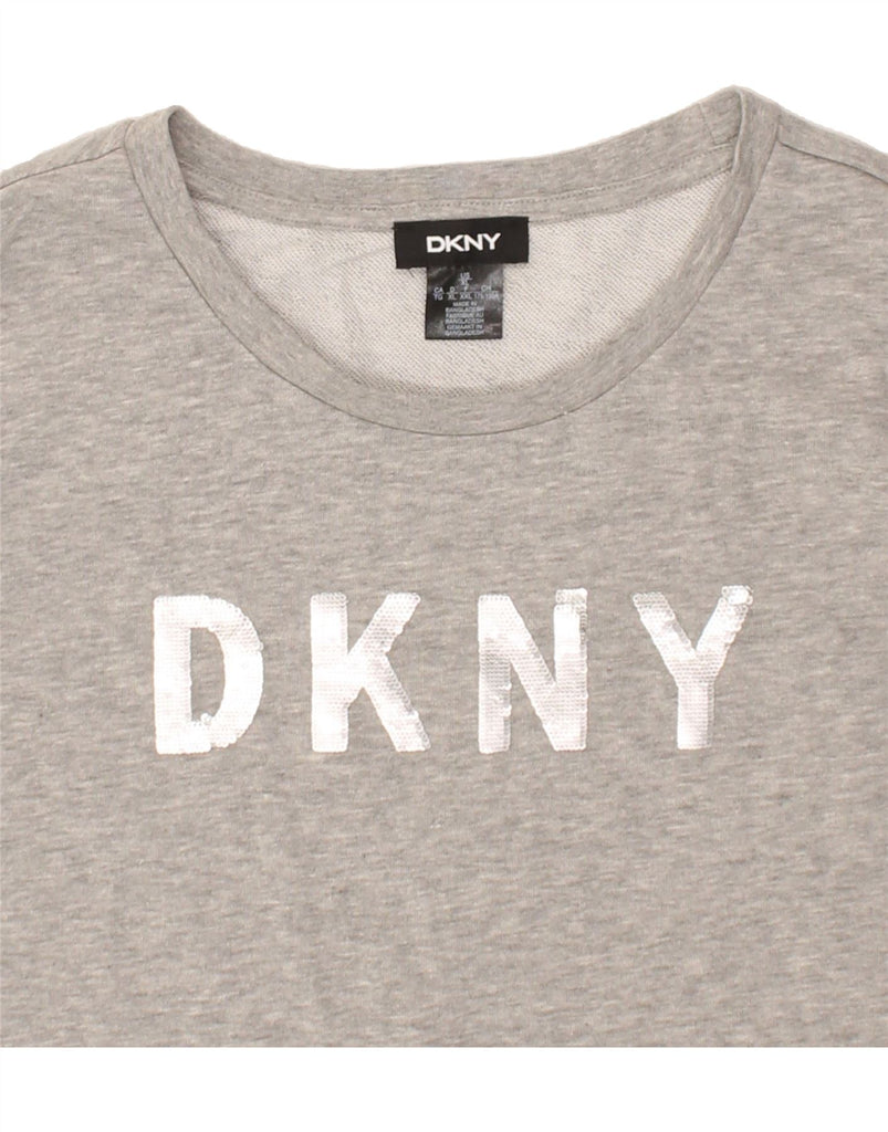 DKNY Womens Graphic Long Sleeve Jumper Dress UK 18 XL Grey Cotton | Vintage Dkny | Thrift | Second-Hand Dkny | Used Clothing | Messina Hembry 