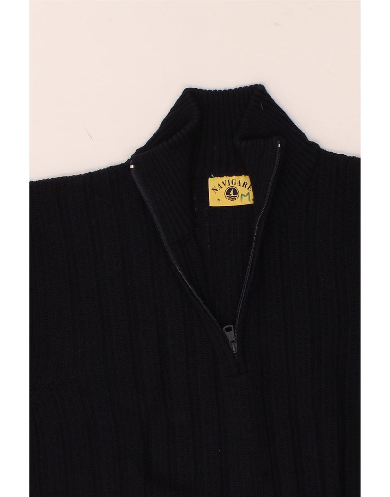 NAVIGARE Mens Zip Neck Jumper Sweater Medium Navy Blue Wool Vintage Navigare and Second-Hand Navigare from Messina Hembry 