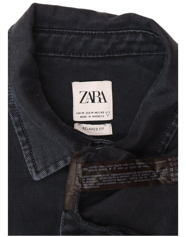 Zara Mens Relaxed Fit Denim Shirt Medium Navy Blue Cotton