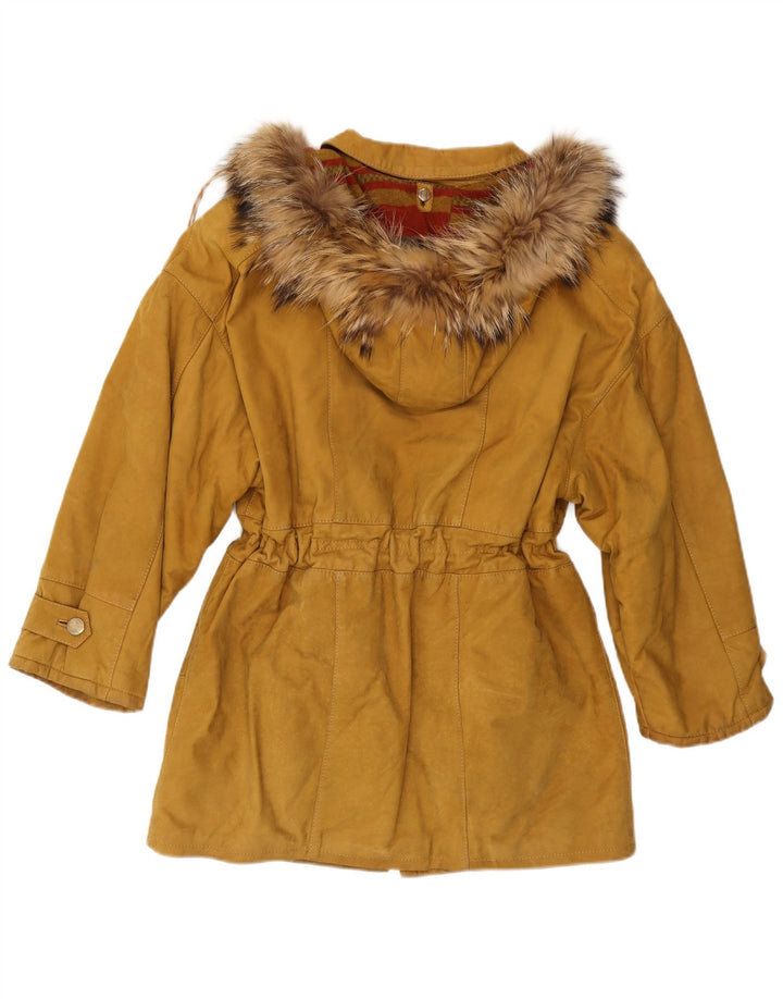 Vintage Womens Hooded Suede Parka Jacket IT 46 Large Beige Leather