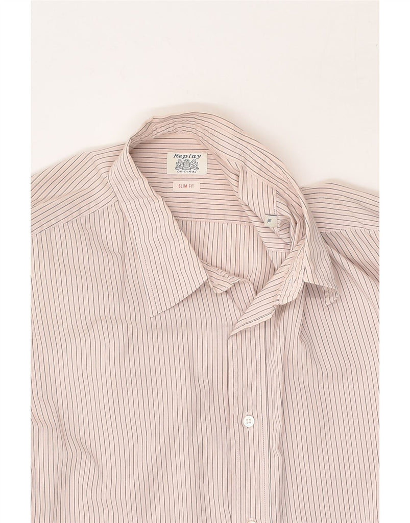 REPLAY Mens Slim Fit Shirt XL Pink Pinstripe Cotton | Vintage Replay | Thrift | Second-Hand Replay | Used Clothing | Messina Hembry 