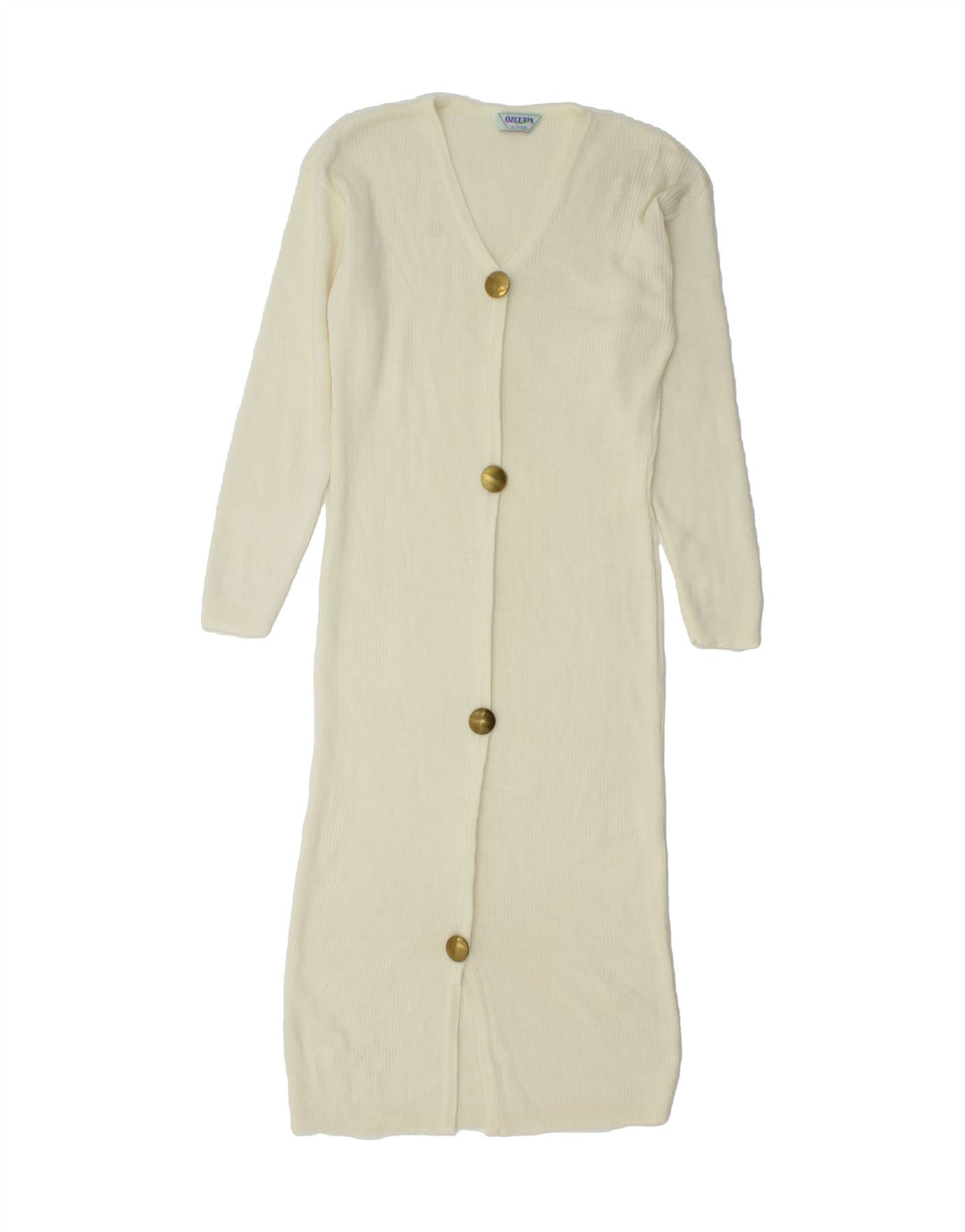 VINTAGE Womens Longline Cardigan Sweater UK 14 Medium Off White Vintage Vintage and Second-Hand Vintage from Messina Hembry 