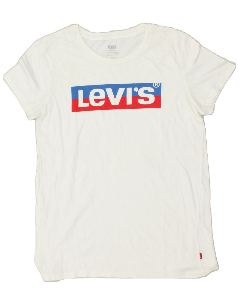 LEVI'S Womens Graphic T-Shirt Top UK 10 Small White Vintage Levi's and Second-Hand Levi's from Messina Hembry 