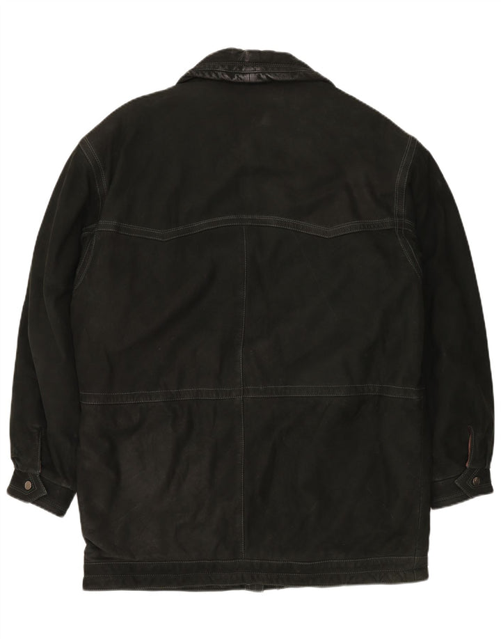 VINTAGE Mens Leather Coat IT 52 XL Black Leather