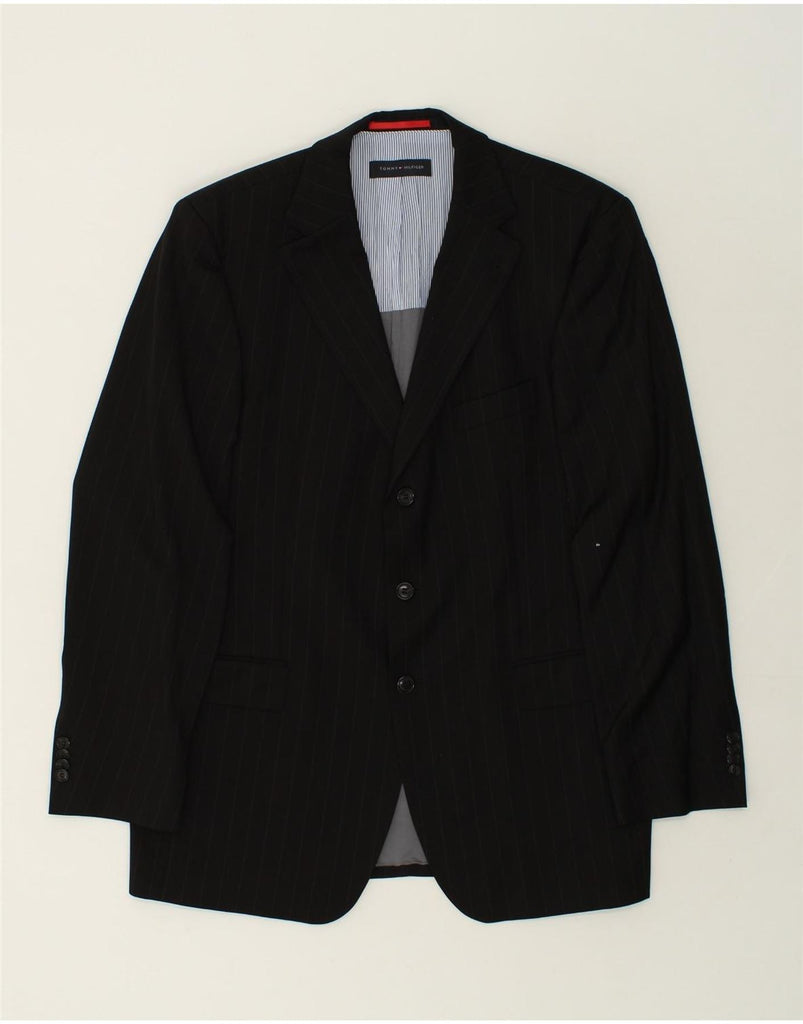 TOMMY HILFIGER Mens 3 Button Blazer Jacket UK 38 Medium Black Striped | Vintage Tommy Hilfiger | Thrift | Second-Hand Tommy Hilfiger | Used Clothing | Messina Hembry 