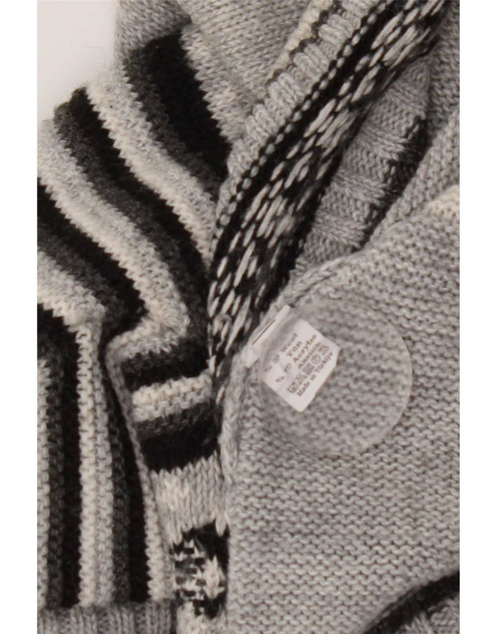 Vintage Womens Roll Neck Jumper Sweater UK 10 Small Grey Striped Wool