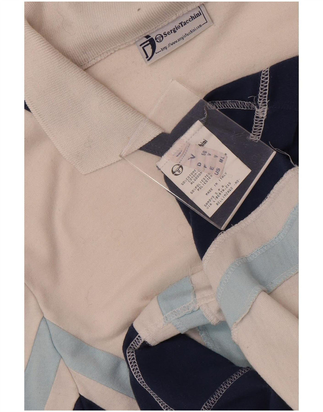 Sergio Tacchini Womens Polo Shirt UK 12 Medium White Colourblock Cotton