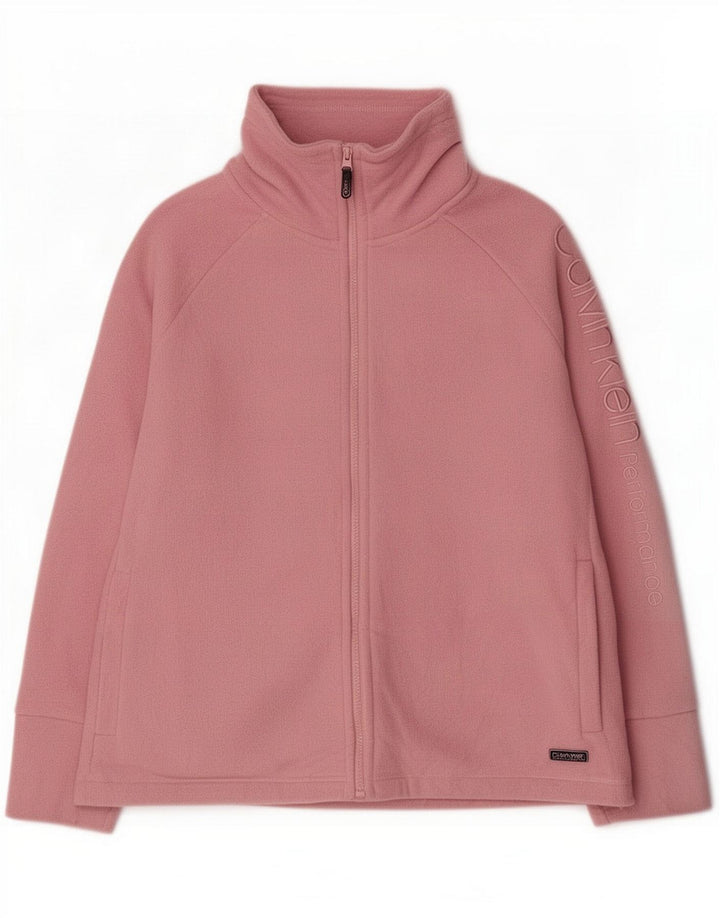Calvin Klein Womens Graphic Fleece Jacket UK 16 Large Pink Polyester