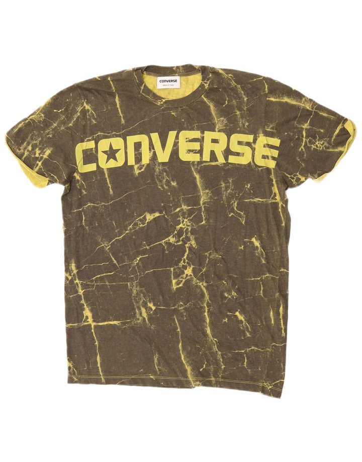 Converse Mens Abstract Pattern Graphic T-Shirt Top Large Khaki Cotton