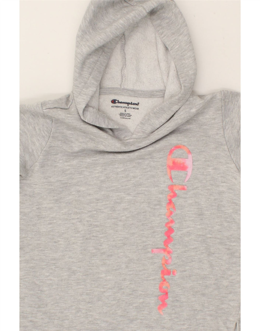 CHAMPION Girls Graphic Hoodie Jumper 4-5 Years Grey Cotton Vintage Champion and Second-Hand Champion from Messina Hembry 