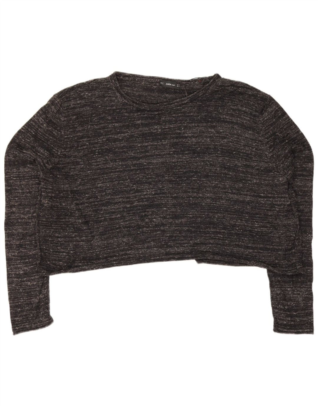 Zara Womens Crop Oversized Top Long Sleeve UK 14 Medium Grey Flecked