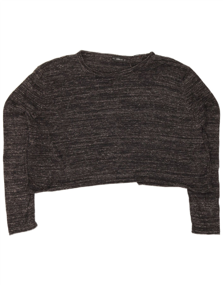 Zara Womens Crop Oversized Top Long Sleeve UK 14 Medium Grey Flecked