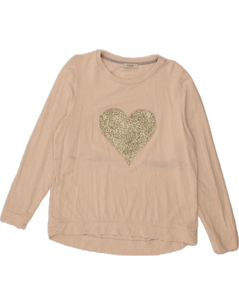OASIS Womens Graphic Hoodie Jumper UK 16 Large Pink Cotton Heart Vintage Oasis and Second-Hand Oasis from Messina Hembry 