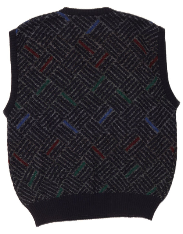 WESTBURY Mens Vest Tank Top IT 44/46 Small Navy Blue Geometric Virgin Wool